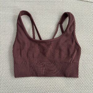 Aerie Burgundy Purple Plum ribbed seamless sport bra crop top small